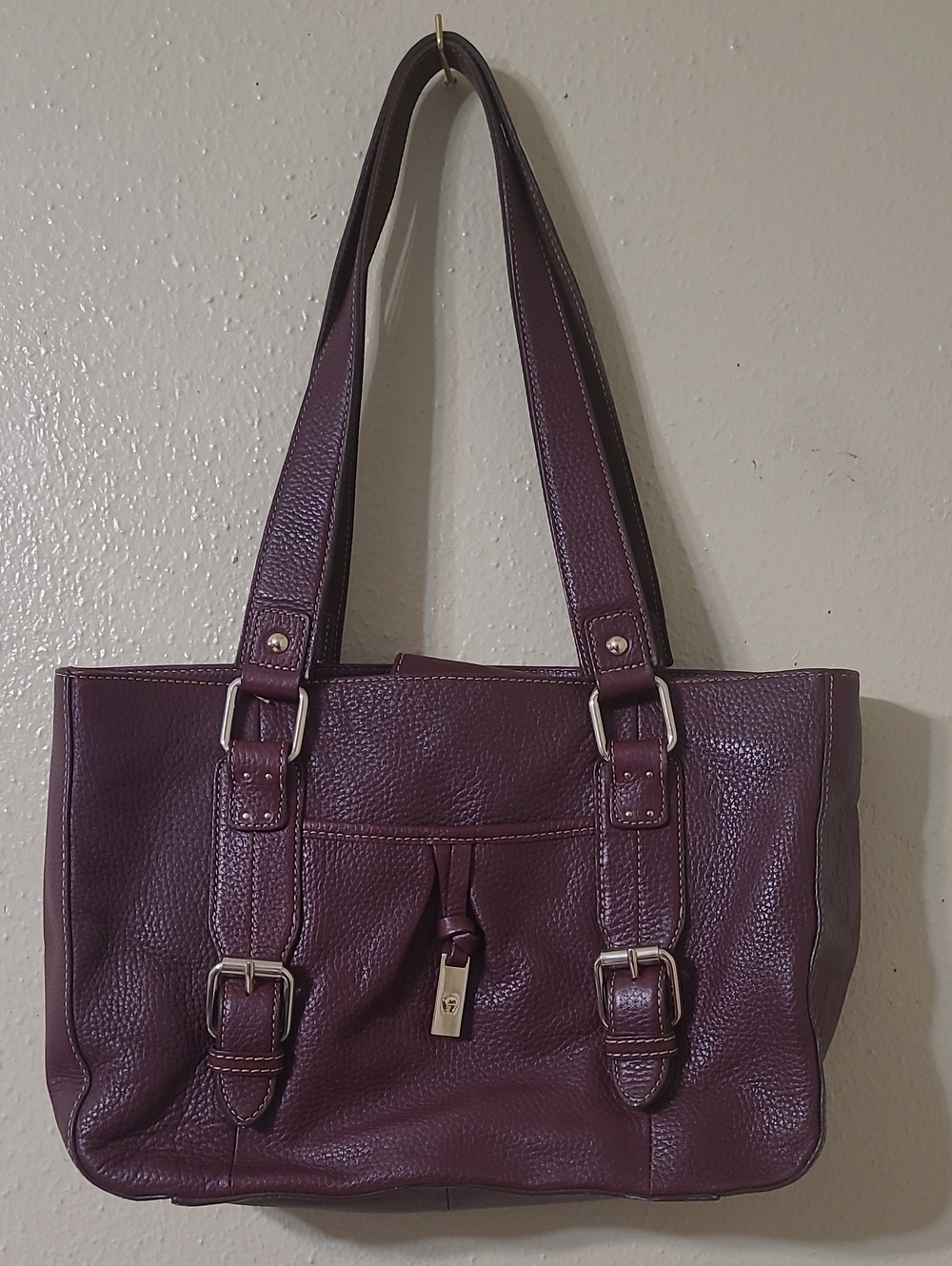 Etienne Aigner Burgundy Leather Shoulder Tote With Silver Accents